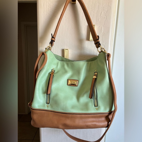 Simply Noelle Handbags - Simply Noelle Green and Brown Leather Shoulder Bag with Gold Hardware